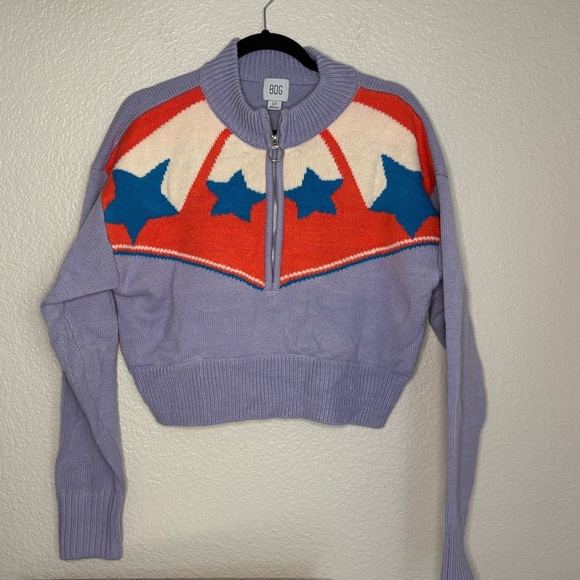 UO BDG Jesse Half-Zip Sweater Small Lavendar Stars Cropped Boxy - Picture 7 of 7